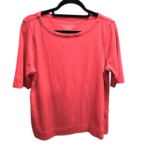 Chico’s Pink Pima Cotton Short Sleeve Tee Size 2 Soft Classic Fit - Picture 2 of 5